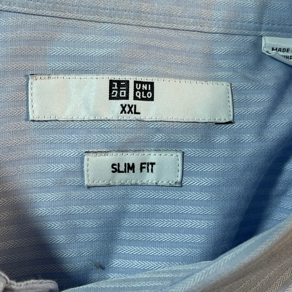 Uniqlo Slim Fit Shirt Men's XXL Blue Striped Short Sleeve‎ Button Up Lightweight